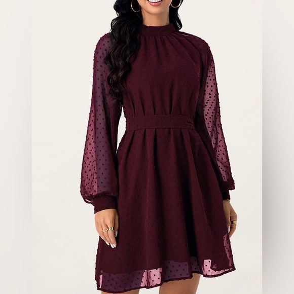 Azazie Dresses & Skirts - SOLD!!! NWT Poetic Love Cabernet Swiss Dot Long Sleeve Dress